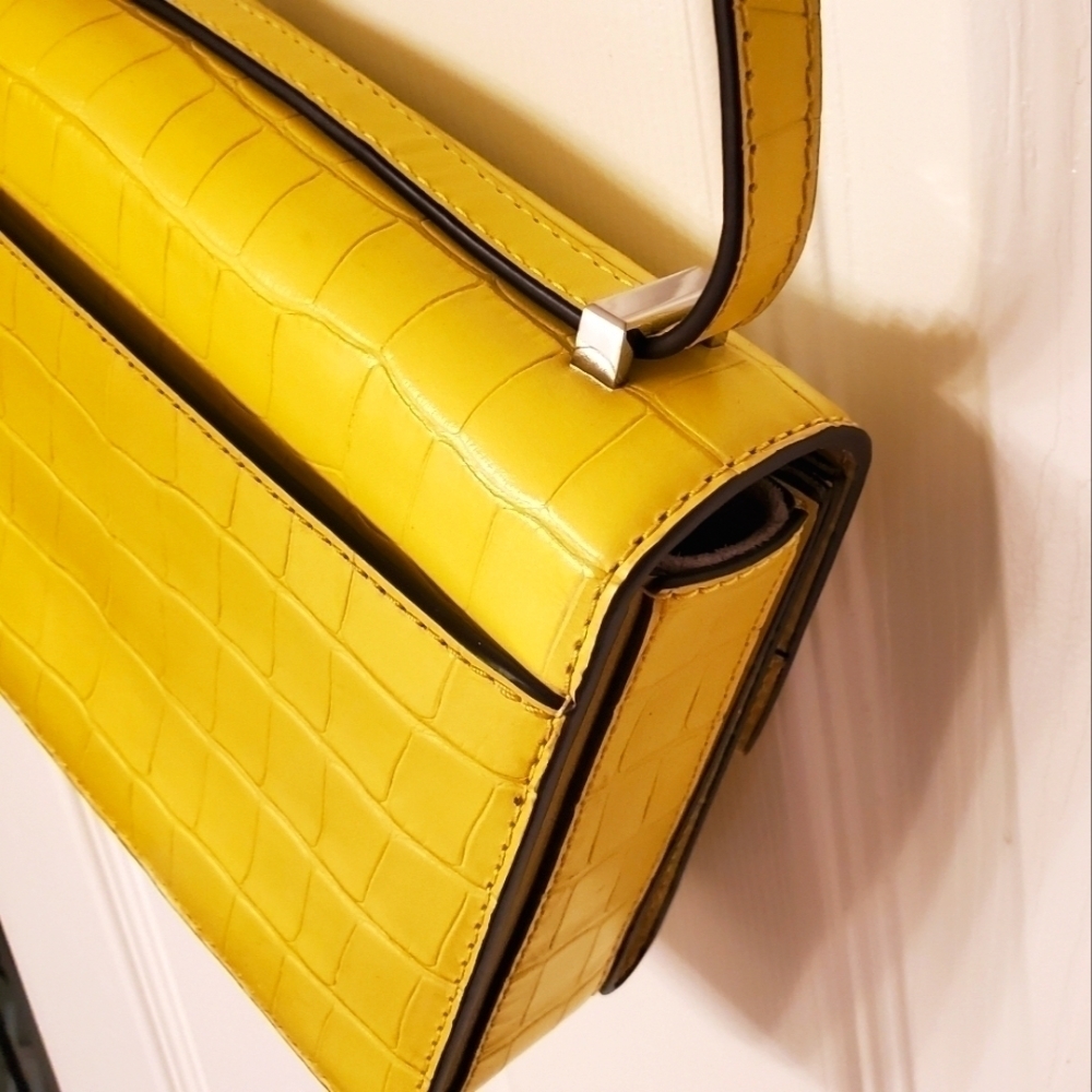 MICHAEL KORS HENDRIX SHOULDER FLAP BAG YELLOW CROC GENUINE LEATHER CROSSBODY - Picture 6 of 15